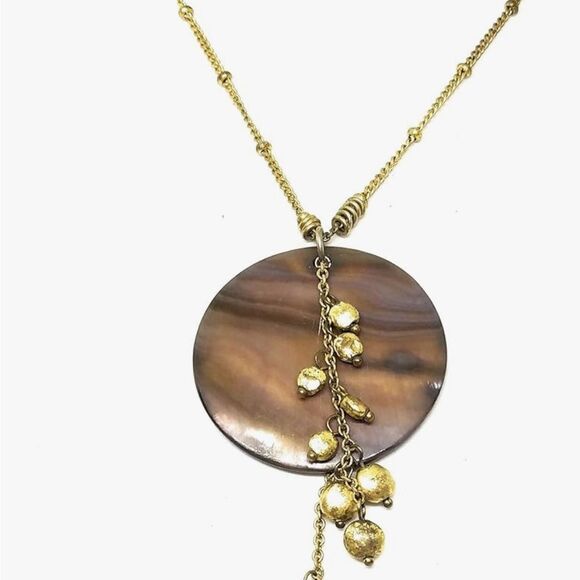 Lia Sophia Toasted Gold and Brown Iridescent Pendant Necklace. - Picture 4 of 4